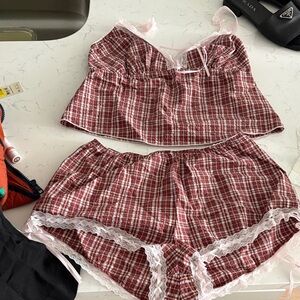 No Boundaries Red and White Plaid Pajama Set